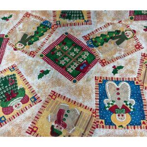 Christmas Patchwork Cotton Fabric 14" x 44" Gingerbread & Holly Holiday Print